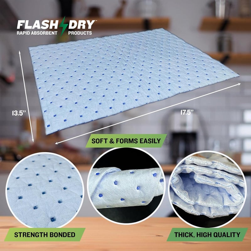 FLASHDRY Water Absorbent Pads 100 per Box, 17.5"x13.5" - Reusable and Hand Wringable Pads, Ideal for Water Leaks, Spills, Storm Damage Cleanup, Perfect for Basements, Garages, and Under-Sink Cabinets - Image 2